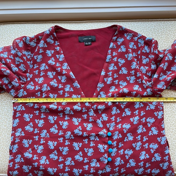 NWOT Lost Ink Puffed Long Sleeve Mock Wrap Blouse with Belt size XS - Picture 8 of 12